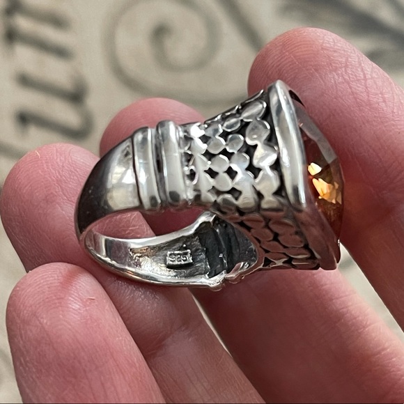 Cushion cut orange crystal sterling silver dot design heavy set size 6.0 ring - Picture 2 of 15